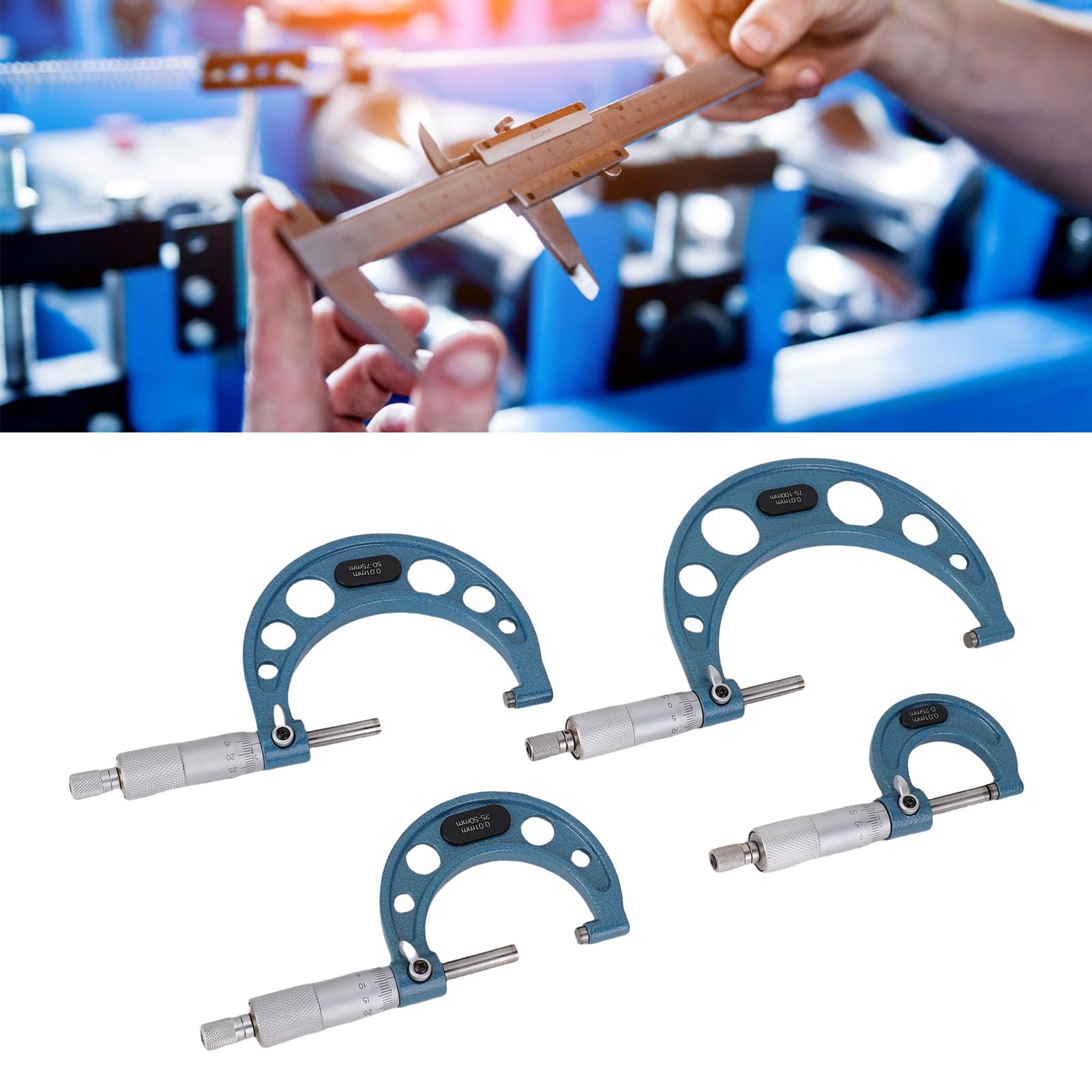 Topiky Set Micrometro Esterno 0-100 Mm Strumenti di Misurazione Ad Alta Precisione da 4 Pezzi per Ingegneria e Controllo qualità Costruzioni in Acciaio Inossidabile