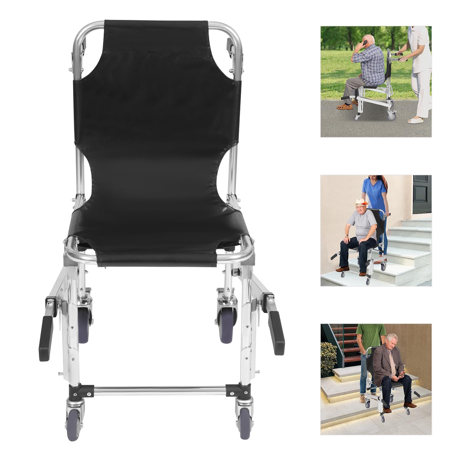 Silla de ruedas plegable para subir escaleras,Silla plegable de escaleras de emergencia,Silla de escalera de transporte plegable,Capacidad de carga máxima: 160 kg, para hogares de ancianos, bomberos