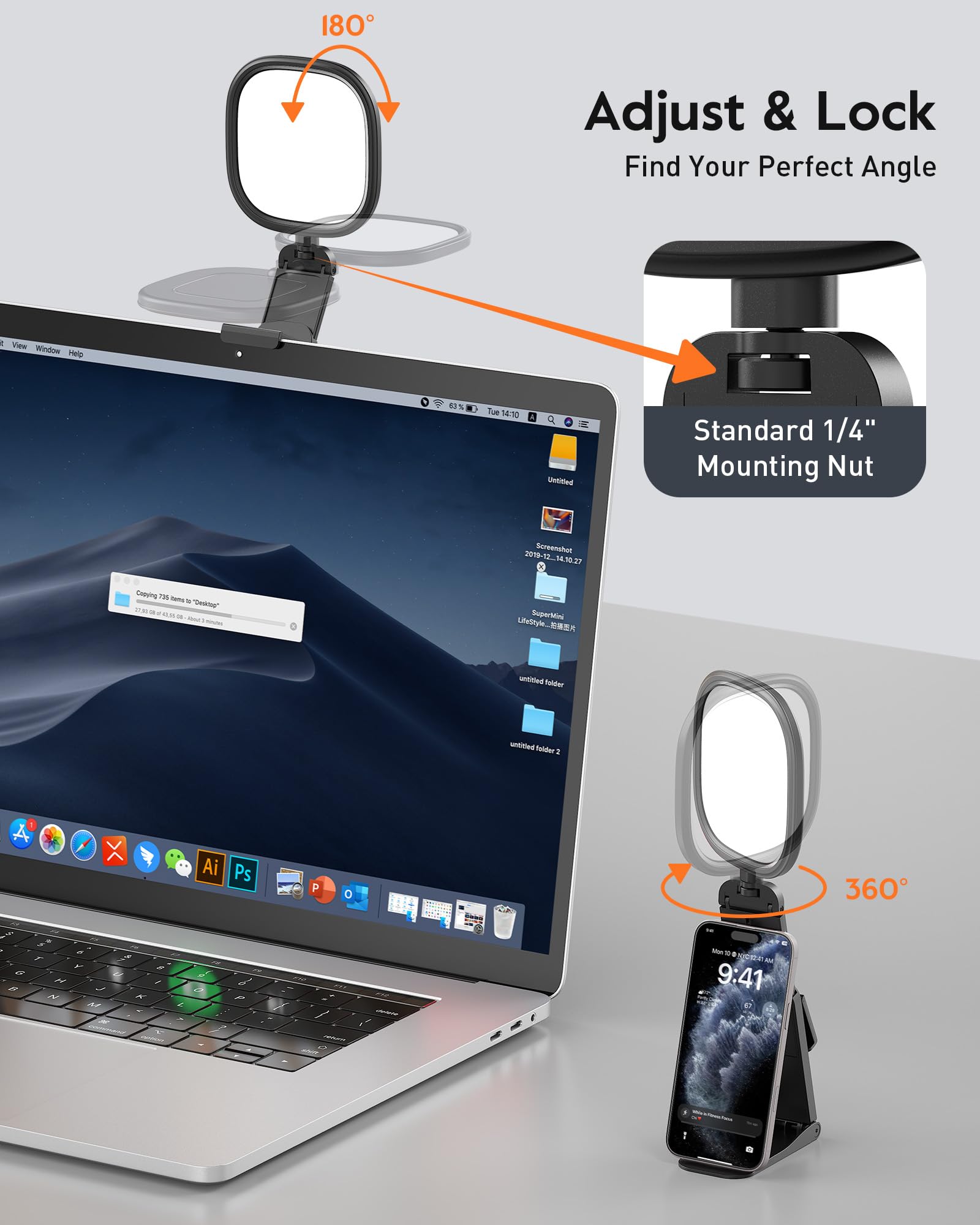 Ringlicht für Laptop, Monitor - Augenpflege LED-Webcam-Licht mit Bildschirmsicherer Clip (Dunkelgrau)