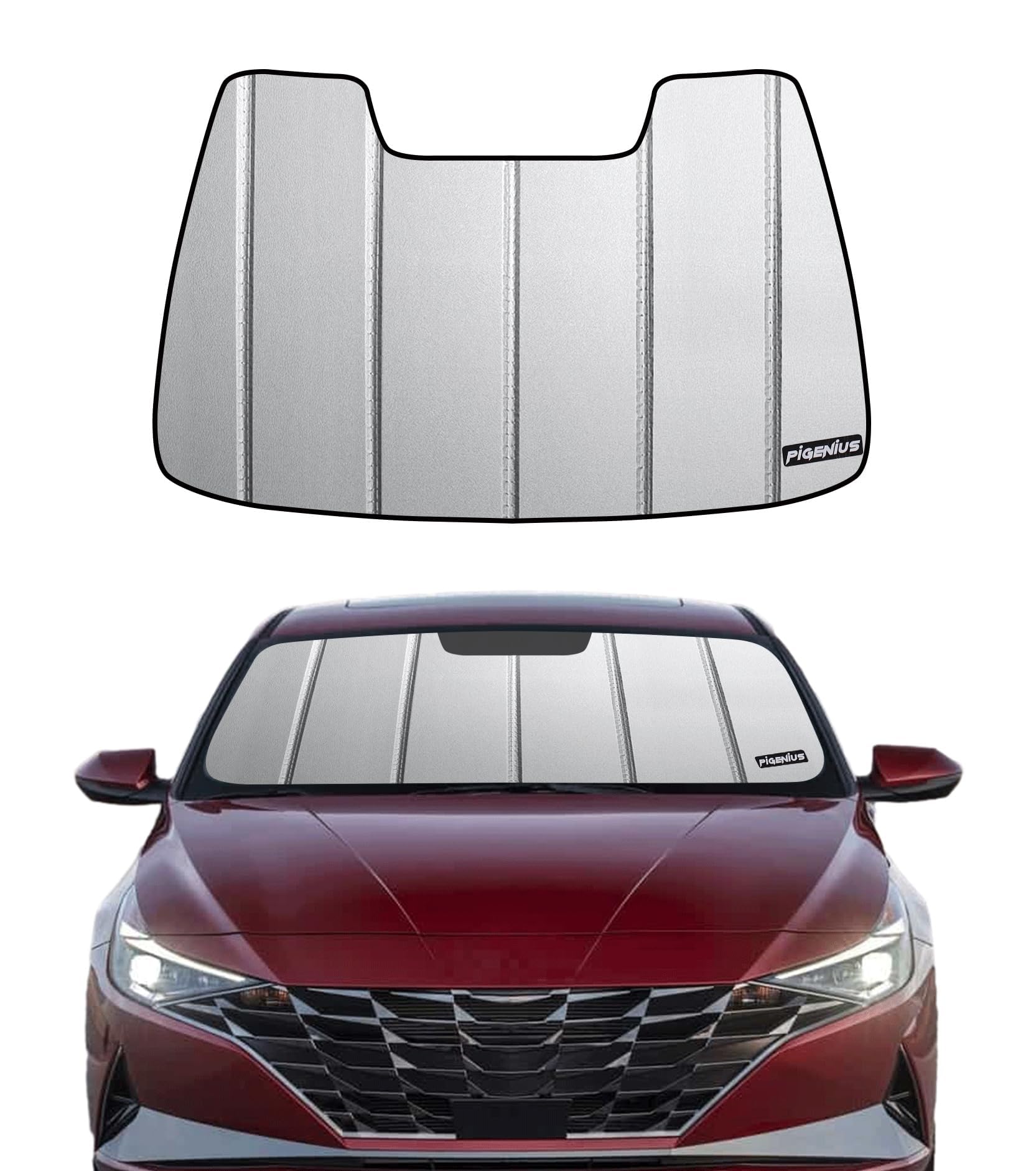 Pigenius Windshield Sunshade for Hyundai Elantra 2021-2025 Elantra N 2023-2025, Premium Grey Leather Finish