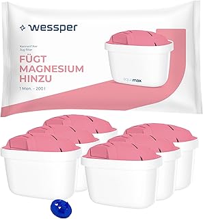 Wessper Filterkartuschen für Kanne, Filter mit Magnesium, Zusätzlicher PIN, Kompatibel mit Brita Wasserfilter Kanne, Ersatz für Dafi, Wessper, Aquaphor Wasserfilter - 6 Stück
