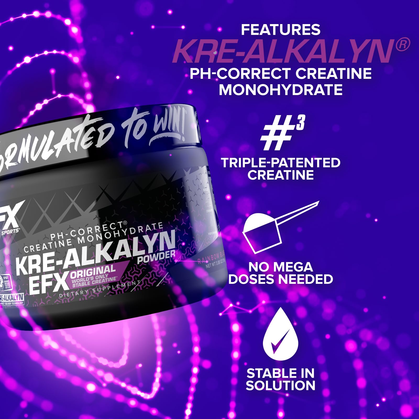 EFX Sports Kre-Alkalyn EFX Powder | pH Correct Creatine Monohydrate Powder Supplement | Strength, Muscle Growth & Performance | 55 Servings (Rainbow Blast) — Amazon image 3