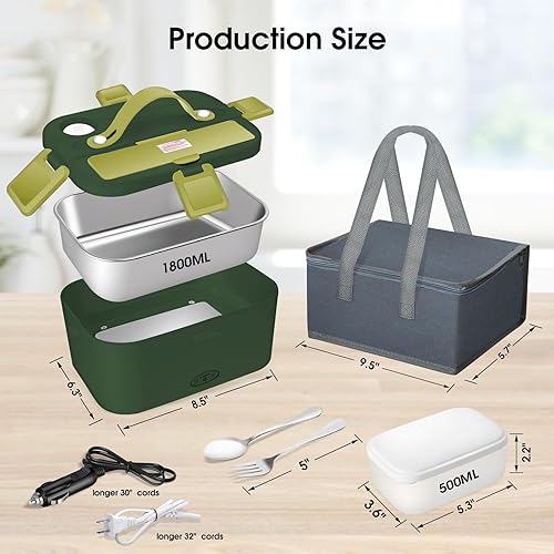 Miniatura 4 de Fiambrera eléctrica de 1.8 litros más grande de 80 W, calentador de alimentos de calentamiento rápido para adultos, lonchera de autocalentamiento