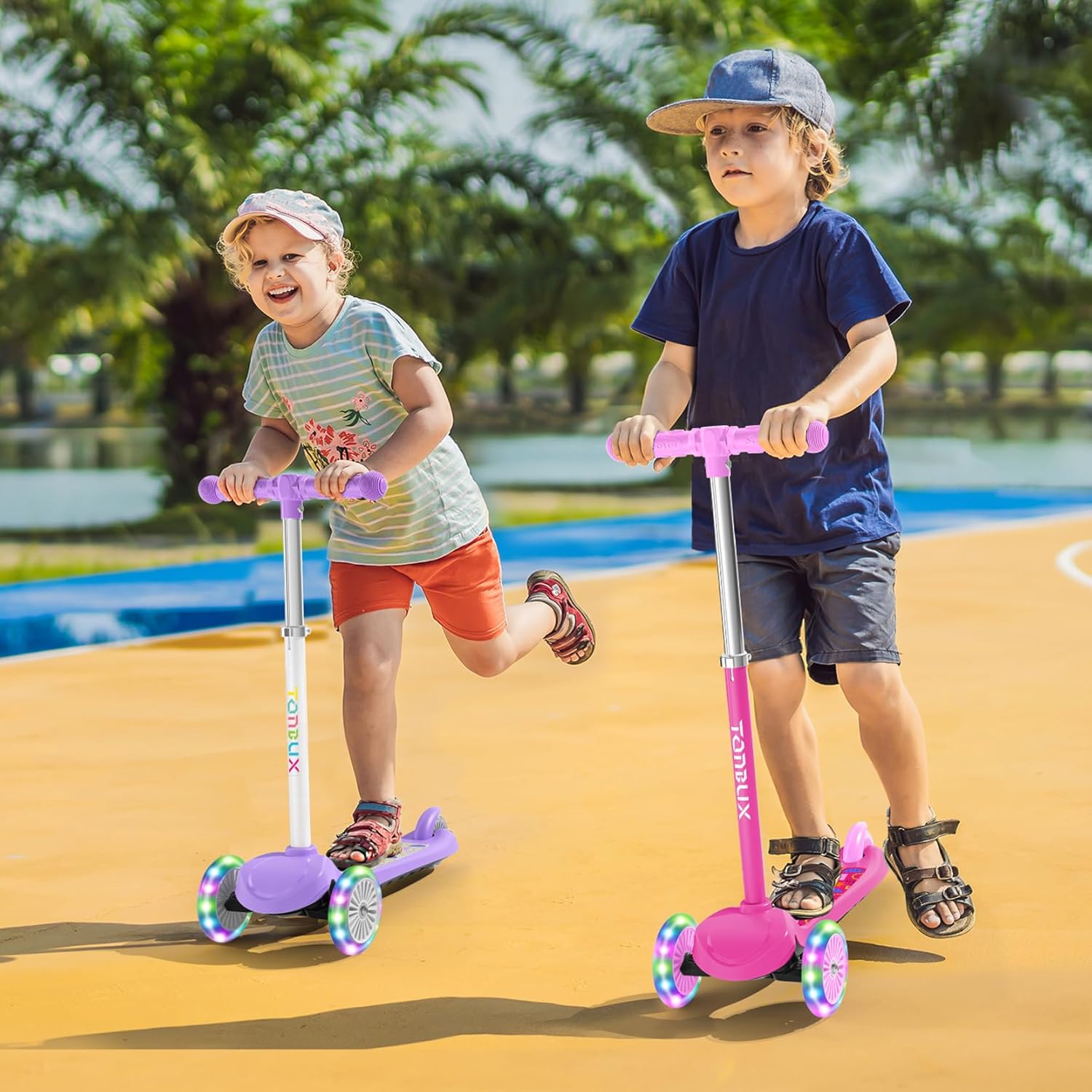 TONBUX Kids Scooter for Ages 3-8, Toddler Scooter with Light-Up Wheels, Adjustable 4-Level Height 3-Wheel Scooters for Kids, Lean-to-Steer Design