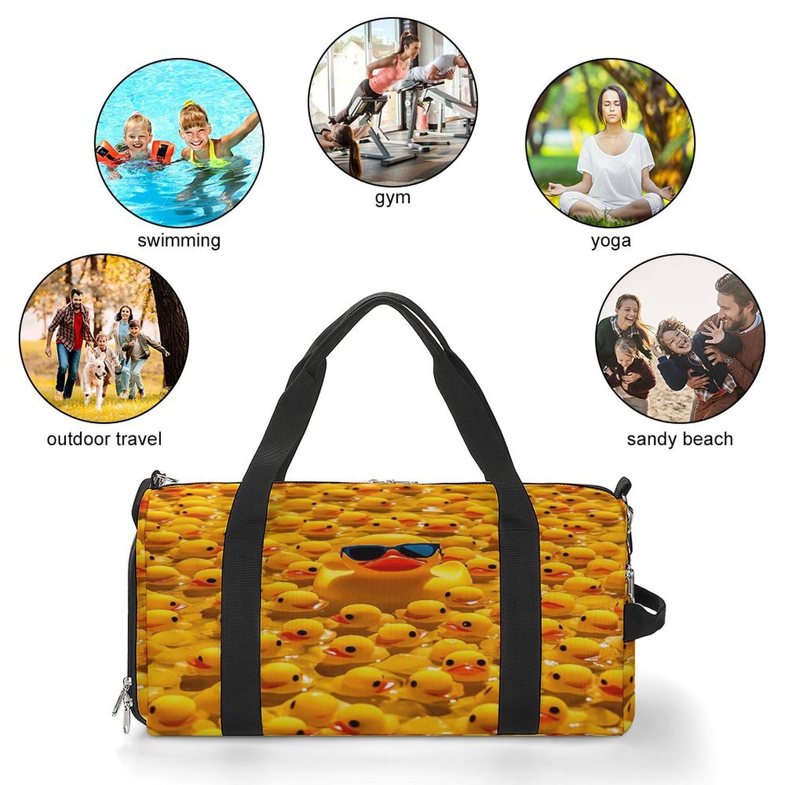 Turnbeutel für Damen und Herren, gelbe Gummi-Ente mit Sonnenbrillen-Druck, Turnbeutel, wiederverwendbarer Turnbeutel, Turnbeutel mit Schuhfach, Stil, Einheitsgröße, modern, Stil:, Einheitsgröße,