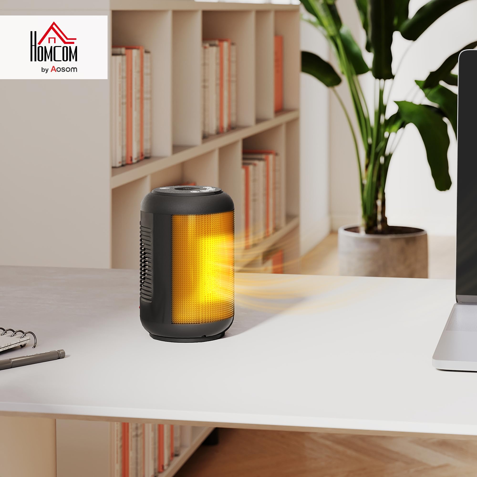 HOMCOM Calefacción auxiliar cerámica PTC, calentador eléctrico soplador 1500W bajo consumo, 3 modos (frío/caliente/muy caliente), temporizador 24h, termostato ajustable, oscilación, negro