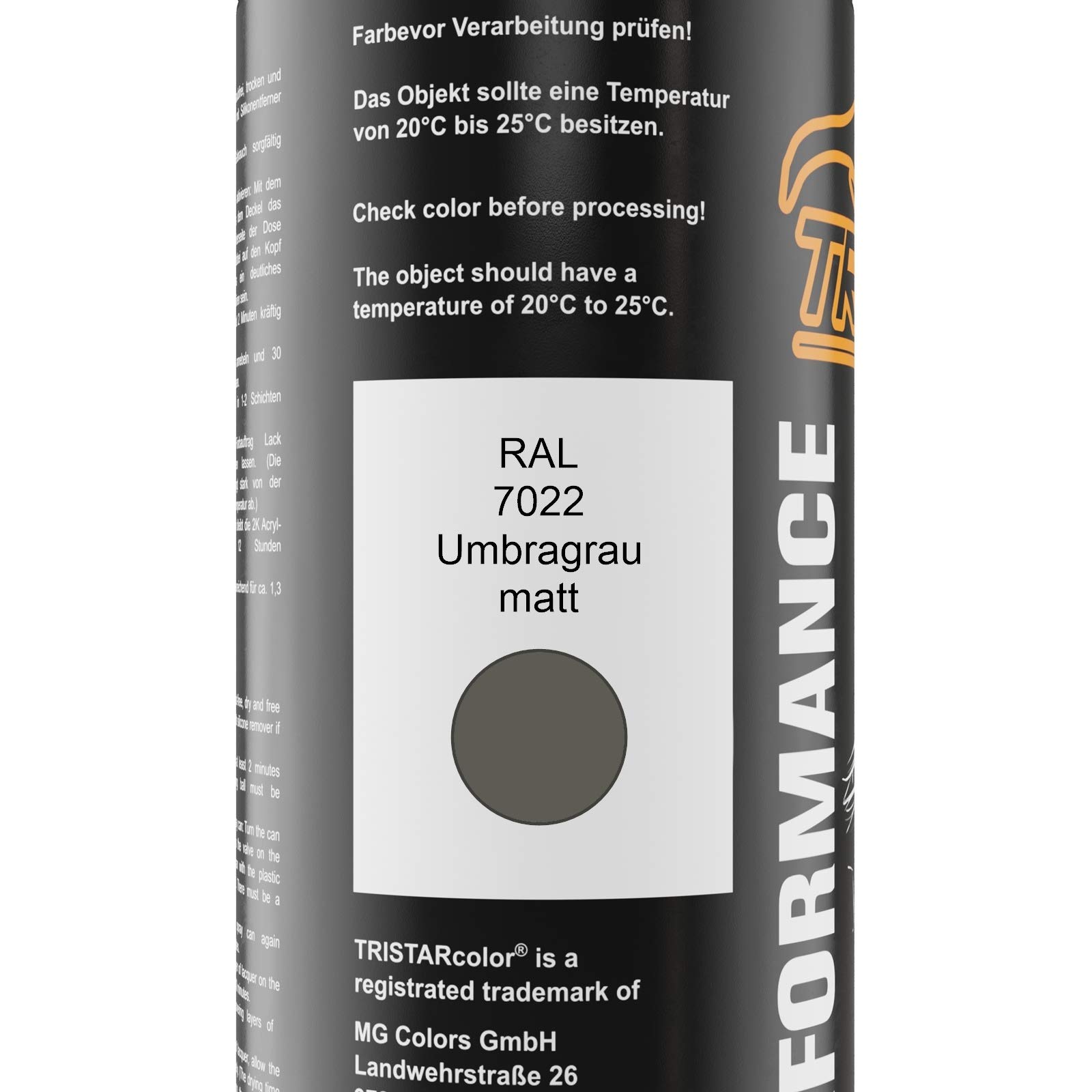 TRISTARcolor 2K Acryl-Sprühdose RAL 7022 Umbragrau Glänzend – 400 Ml, Schnelltrocknend & Chemikalienfest | Für Felgen, Motorradtanks & Modellbau