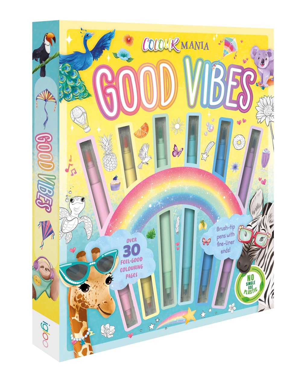 Good Vibes (Colouring kit with brush tip pens and fine-liner ends)