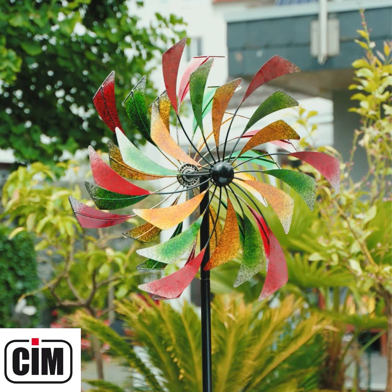 CIM Metalowy wiatrak XL – Kinetic Spinner 60 cm – wiosło – wymiary: Ø 60 cm wysokość całkowita: 195 cm – odporna na warunki atmosferyczne – malowana proszkowo – wyjątkowa dekoracja ogrodowa