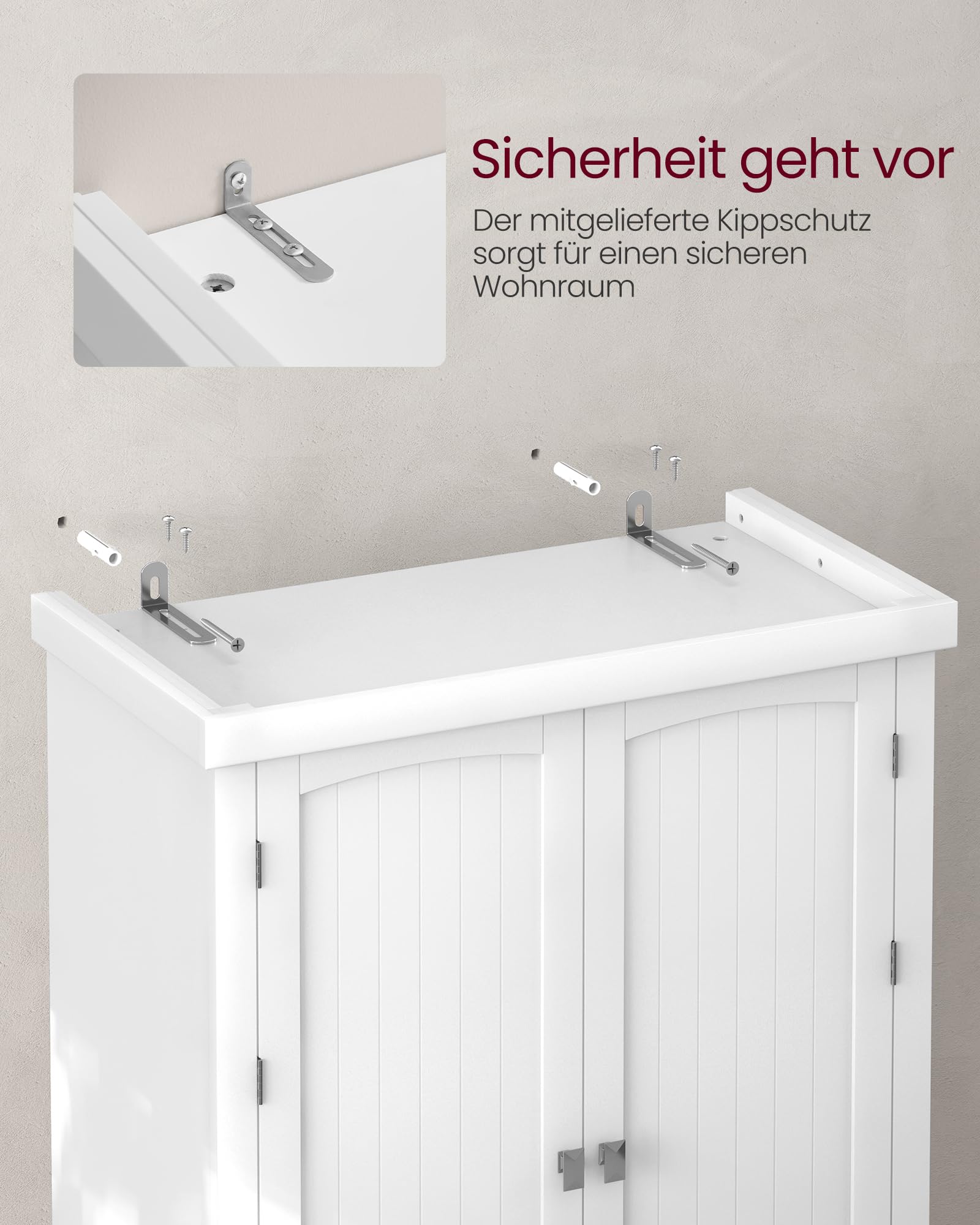 VASAGLE Küchenschrank, Hochschrank Küchenbuffet Vitrinenschrank, Buffetschrank mit Verstellbaren Ablagen, Esszimmerschrank mit Schubladen, für Wohnzimmer Küche, 40 x 76 x 182,1 cm, Weiß BBC561W21