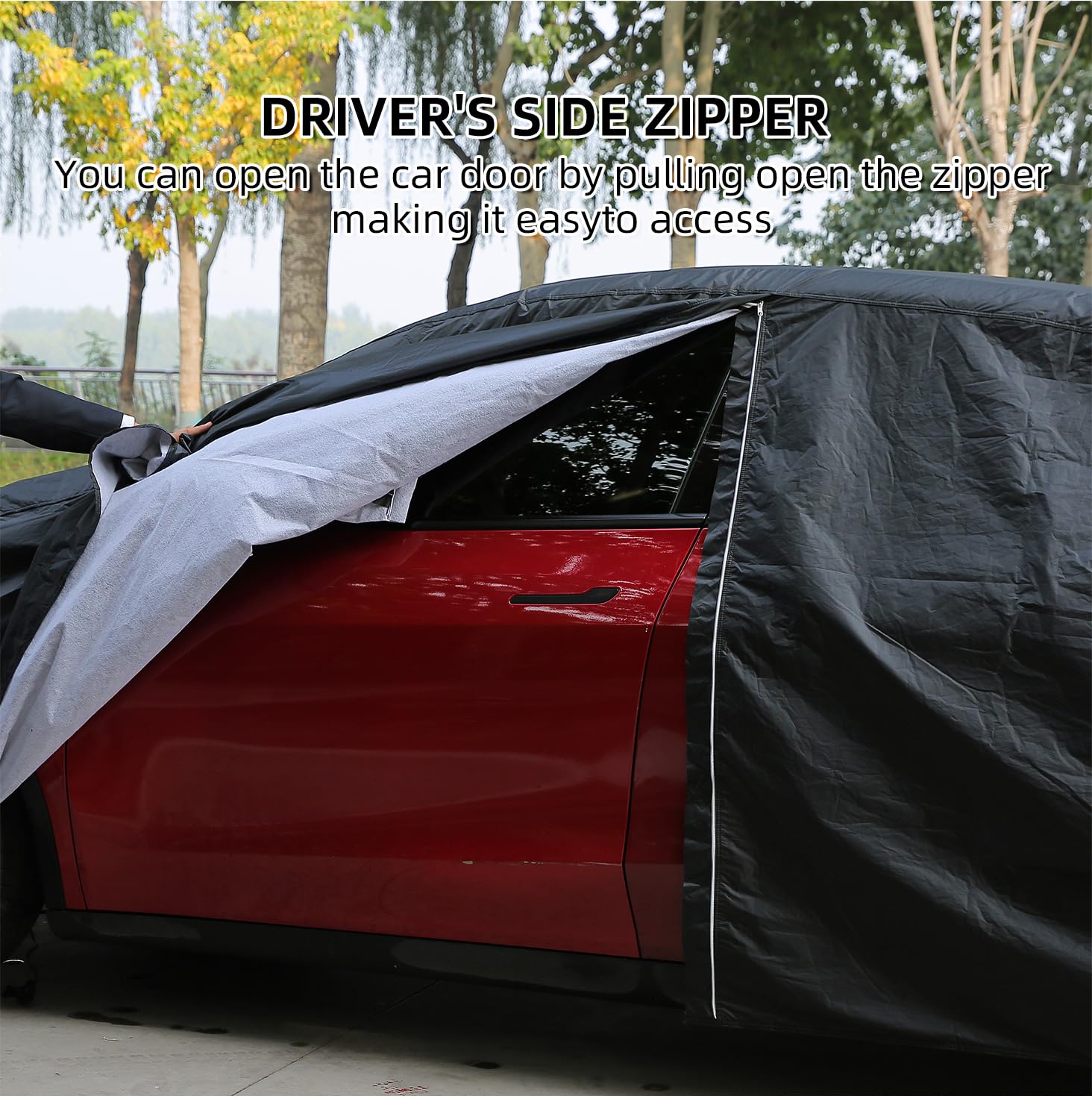 Tesla Model X Car Cover 2015-2026 - 210T Heavy-Duty Polyester with Fleece Lining 4-in-1 Waterproof Windproof Snowproof UV — view 5