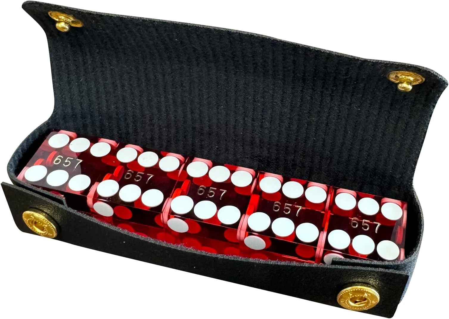 Yuanhe 19mm Professional Casino Dice - Razor Edge, Matching Serialized Set, 5 Red Dices with Leather Case