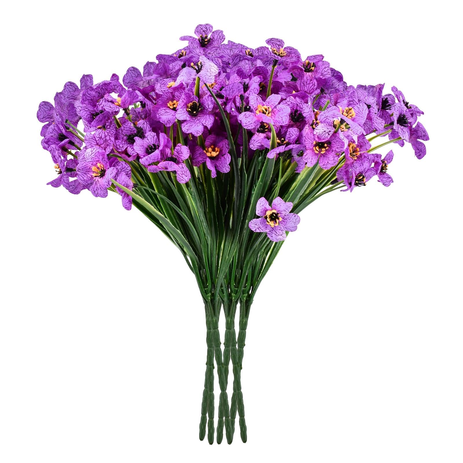 JASOLYI 6 Pcs Artificial Flowers, Faux Flowers Violet Flowers Real Touch No Fade UV Resistant Greenery Fake Bouquet Decor for Home, Garden, WeddingWedding, Party, Diy Floral Arrangements(Purple)
