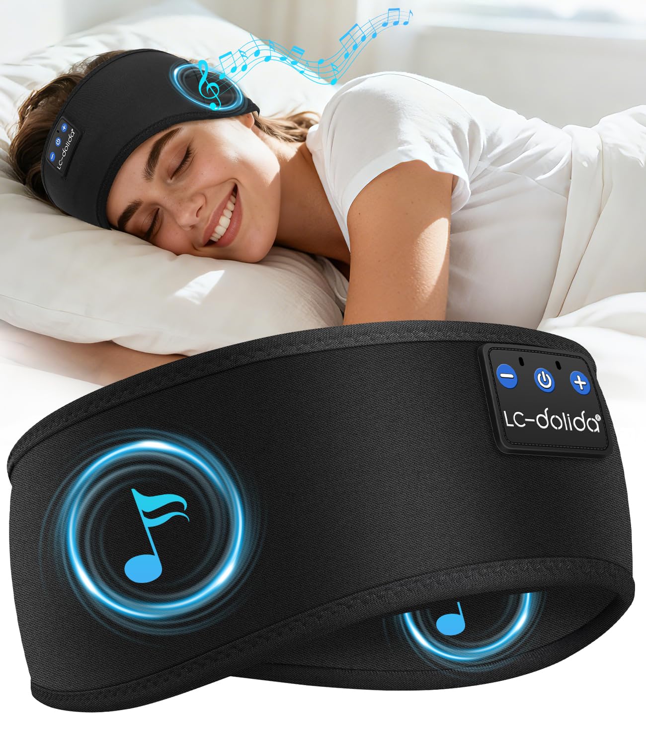 LC-dolida Schlafkopfhörer Bluetooth Stirnband Kopfhörer, Schlafkopfhörer Seitenschläfer Schlaf zum Kopfhörer 15+Std Playtime Schlafstirnband mit HiFi-Stereo für Sport Training,Joggen,Yoga,Reisen