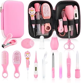 Baby Healthcare and Grooming Kit, 20 in 1 Baby Safety Set Newborn Nursery Health Care Set with Hair Brush Scale Nail Clippers for Baby Girls Boys (20 Kits Pink)