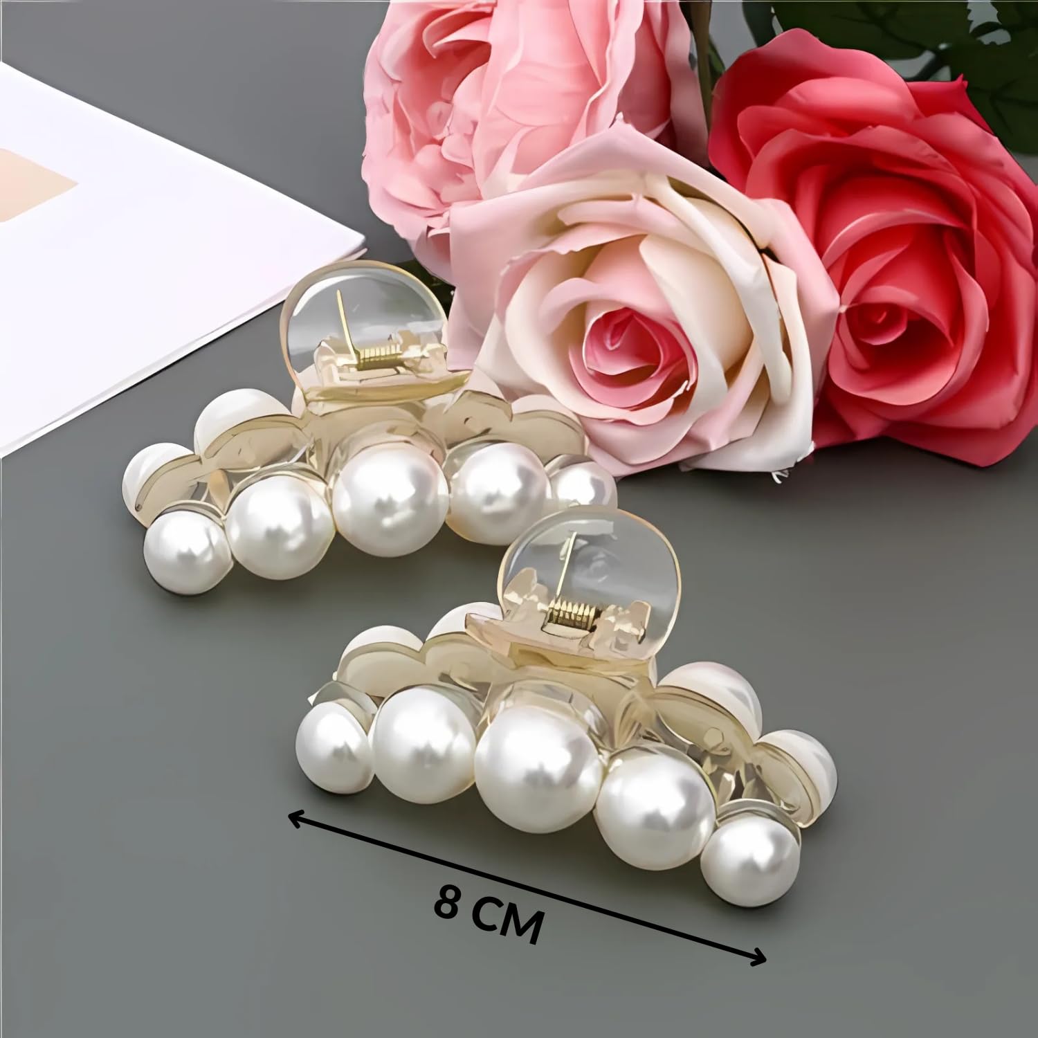 ANNACREATIONS 2 Pcs Korean Fashionable Fancy Stylish Large Pearl Hair Claw Clips Long Hair Jaw Clips Clutches Barrettes Hair Accessories for Women and Girls