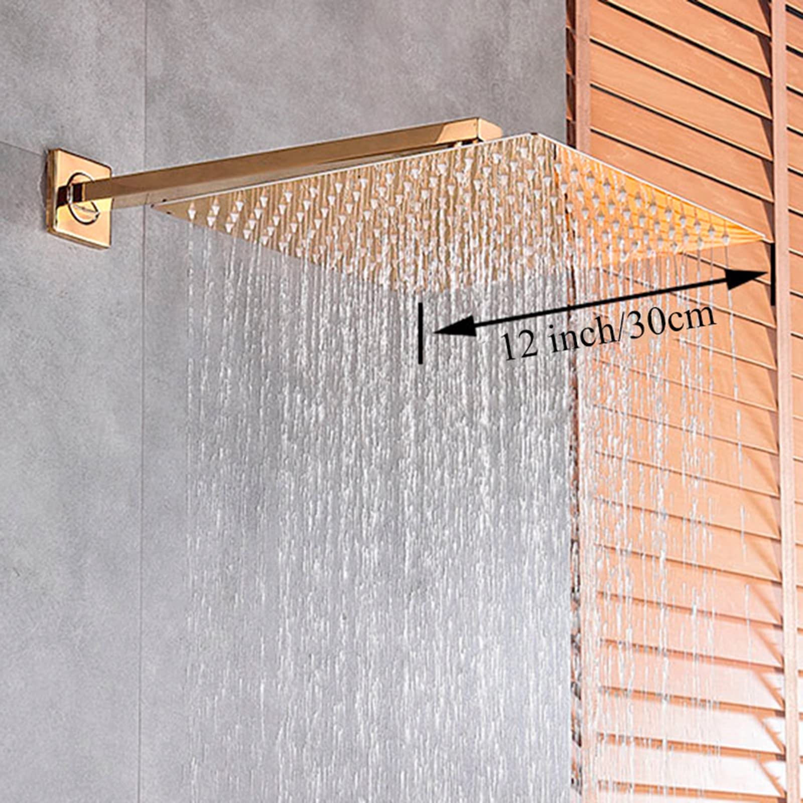 soffione doccia Soffione doccia a pioggia Soffione doccia quadrato in acciaio inossidabile dorato con braccio di estensione Soffione doccia fisso ultrasottile con aumento della pressione - Cascata C