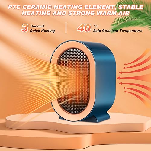 Miniatura 3 de Rossesay Calentador eléctrico de escritorio de cerámica portátil de 1200 W, 2 unidades, con protección contra sobrecalentamiento, apagado de