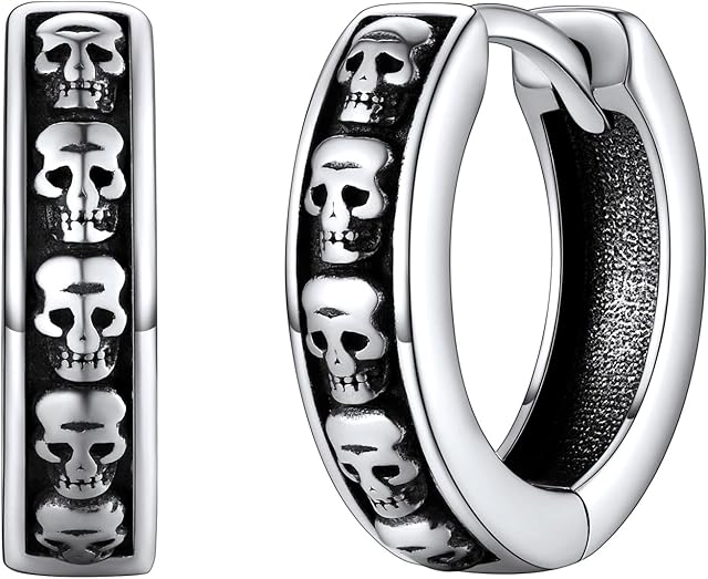 FaithHeart Sterling Silver Hoop Earrings for Men Women Viking Runes/Gothic Skull/Celtic Knot Hinged Huggies Earring Hoops Hypoallergenic Jewellery(Gift Box Send)