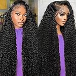 LAINSS Deep Wave Lace Frontal Wigs Human Hair Pre Plucked Wet and Wavy 13X6 Lace Front Wigs Human Hair Glueless Brazilian Natural Black Deep Curly Wigs for Black Women 210% Density 18Inch