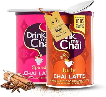 Latte Powder Bundle Includes 1x Drink Me Chai Spiced Latte 250g 1x Drink Me Chai Dirty 200g Instant Powder and Stainless Spoon Little Spoon by Donny & Dev
