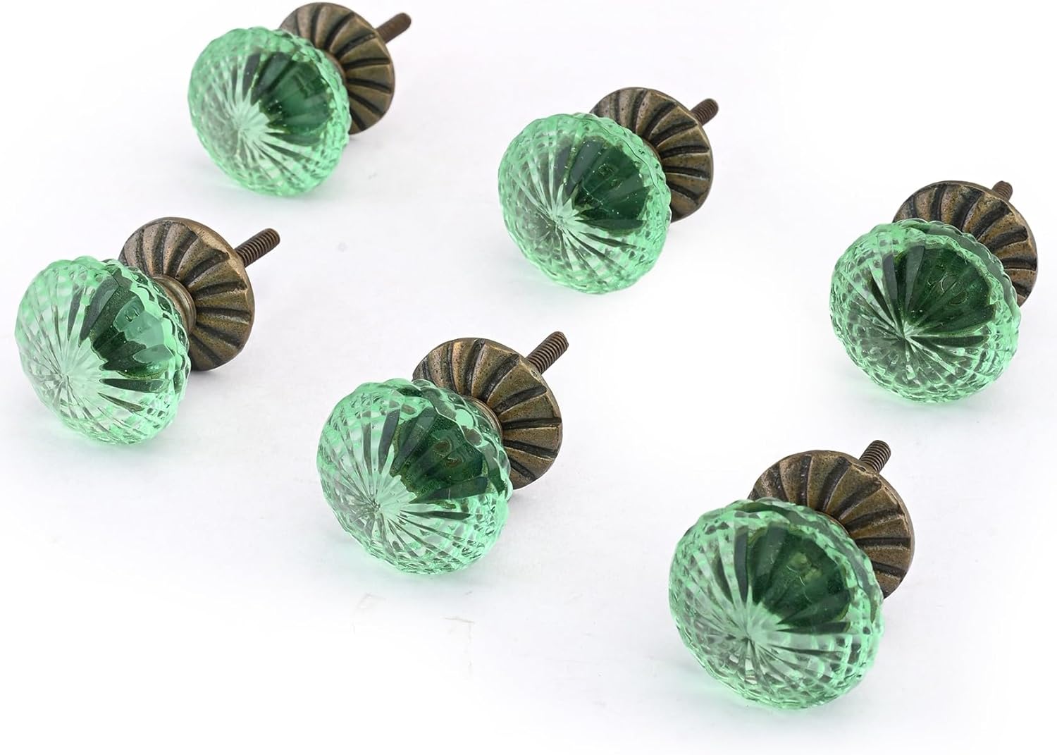 Perilla Home Door Knobs - Decorative Knobs Handle with Screw Glass Aqua Cut Glass Knob Set of 6