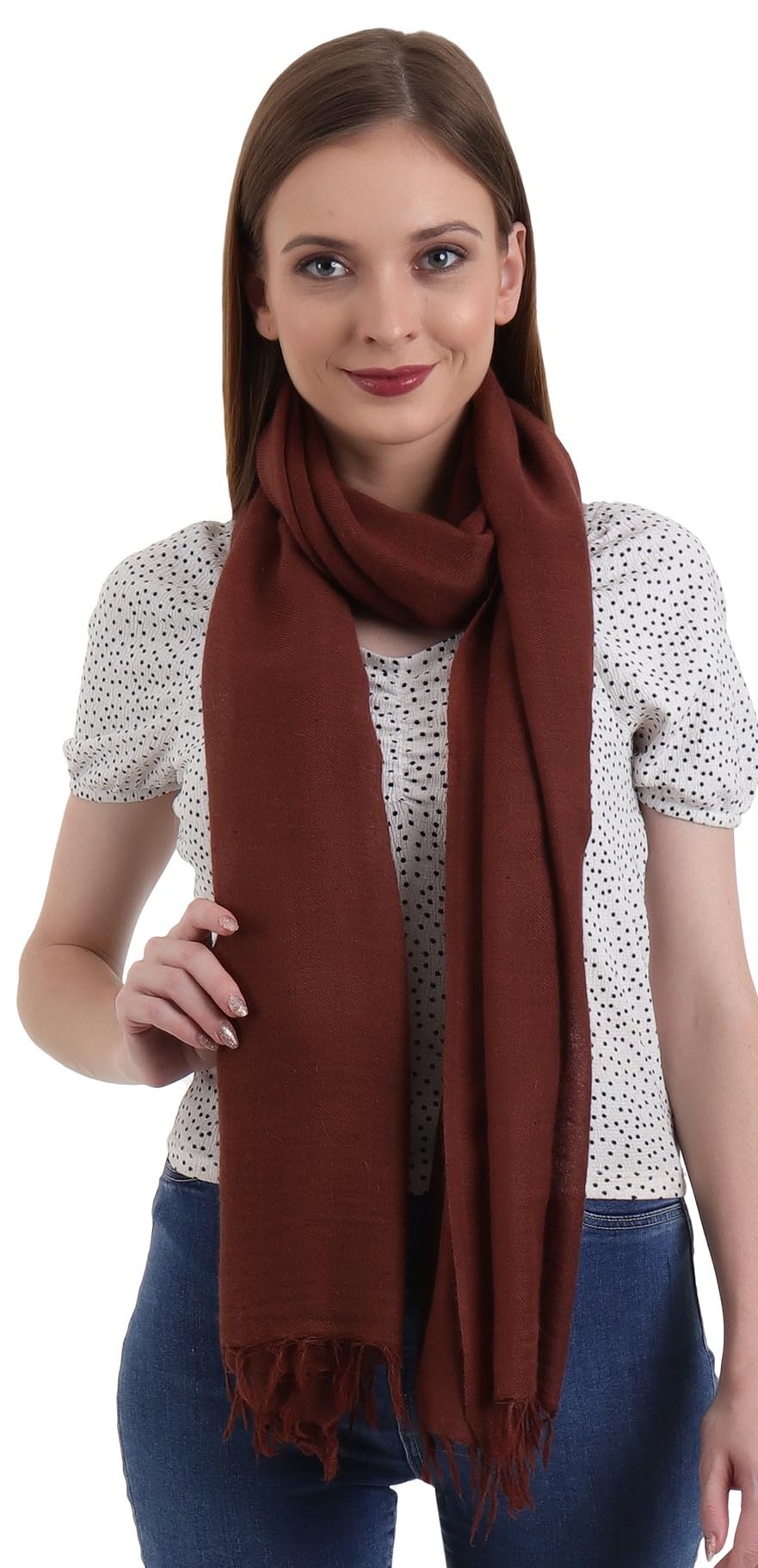 EH 100% PURE CASHMERE SCARF, HANDLOOMED TWILL WEAVE, BUTTERY SOFT, WARM PASHMINA STOLE, Cocoa Brown, Large