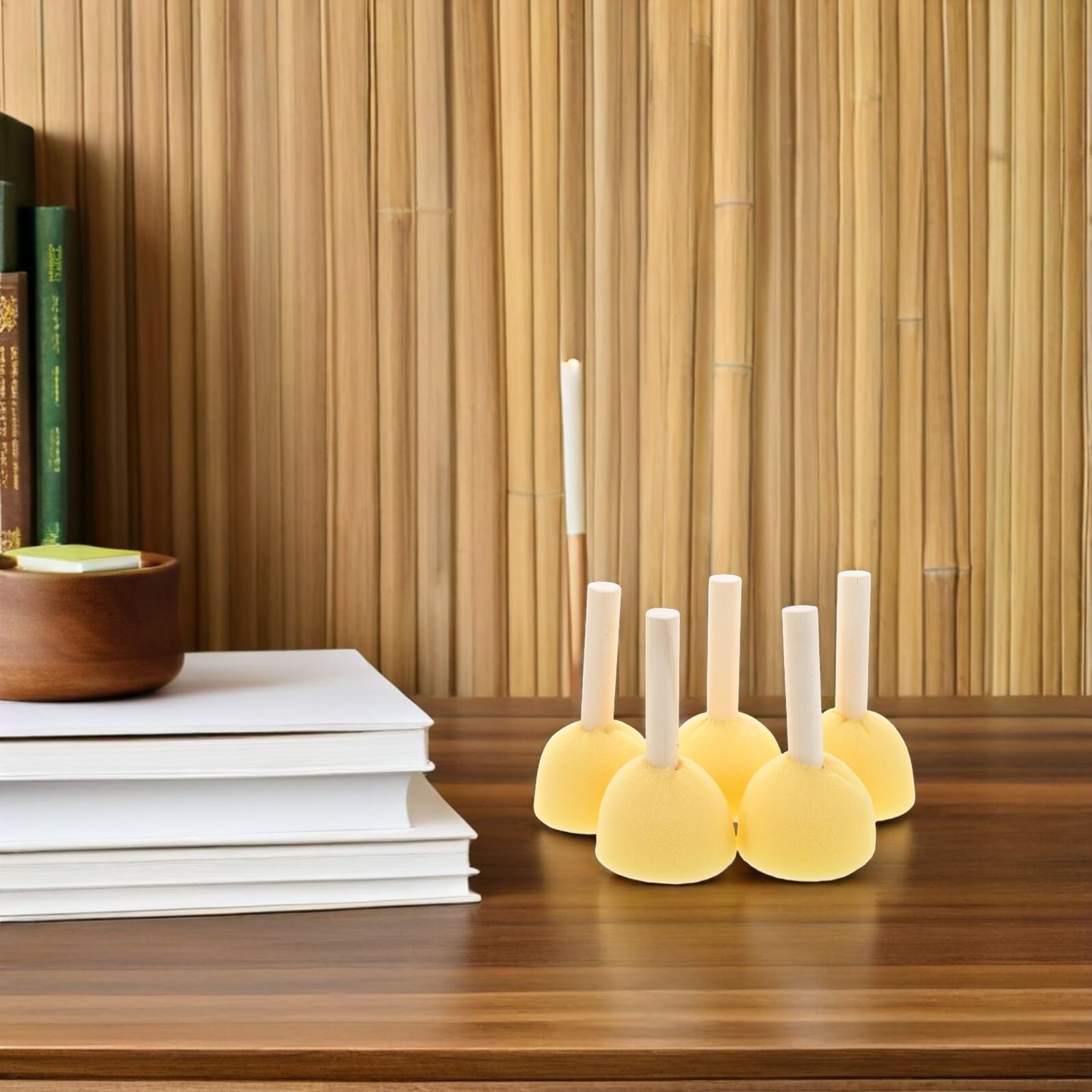 40 Piezas Pinceles Esponja Redondos con Mango Madera para Pintura Acrílica Manualidades Escolares y Proyectos DIY Reutilizables y Lavables Aplicadores Versátiles para Pintura de