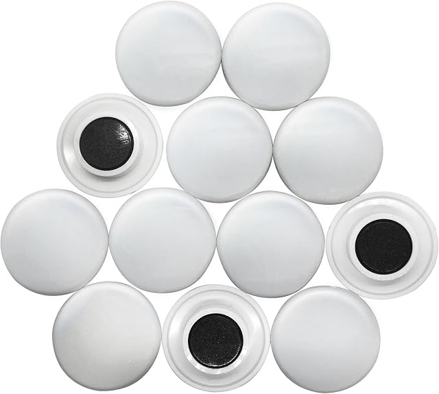 Large White Planning Office Magnets for Fridge, Whiteboard, Noticeboard, Filing Cabinet - 40mm dia x 8mm high - Pack of 12