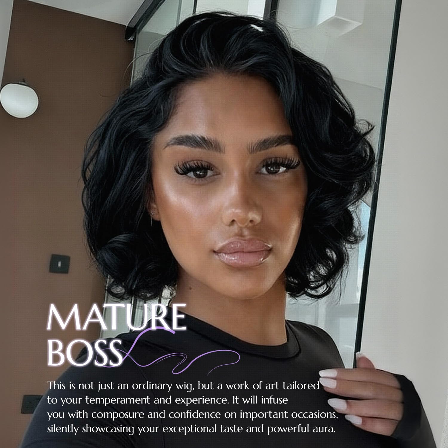 Short Wavy Synthetic Lace Front Wig 13x4 Bob Wave Wigs For Black Women Natural Hair HD Lace glueless wigs pre plucked Effortlessly Chic (10" 1B#)
