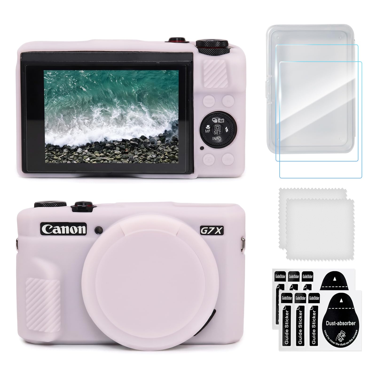 Funda para Canon G7X II de silicona con protector de pantalla rosa 8
