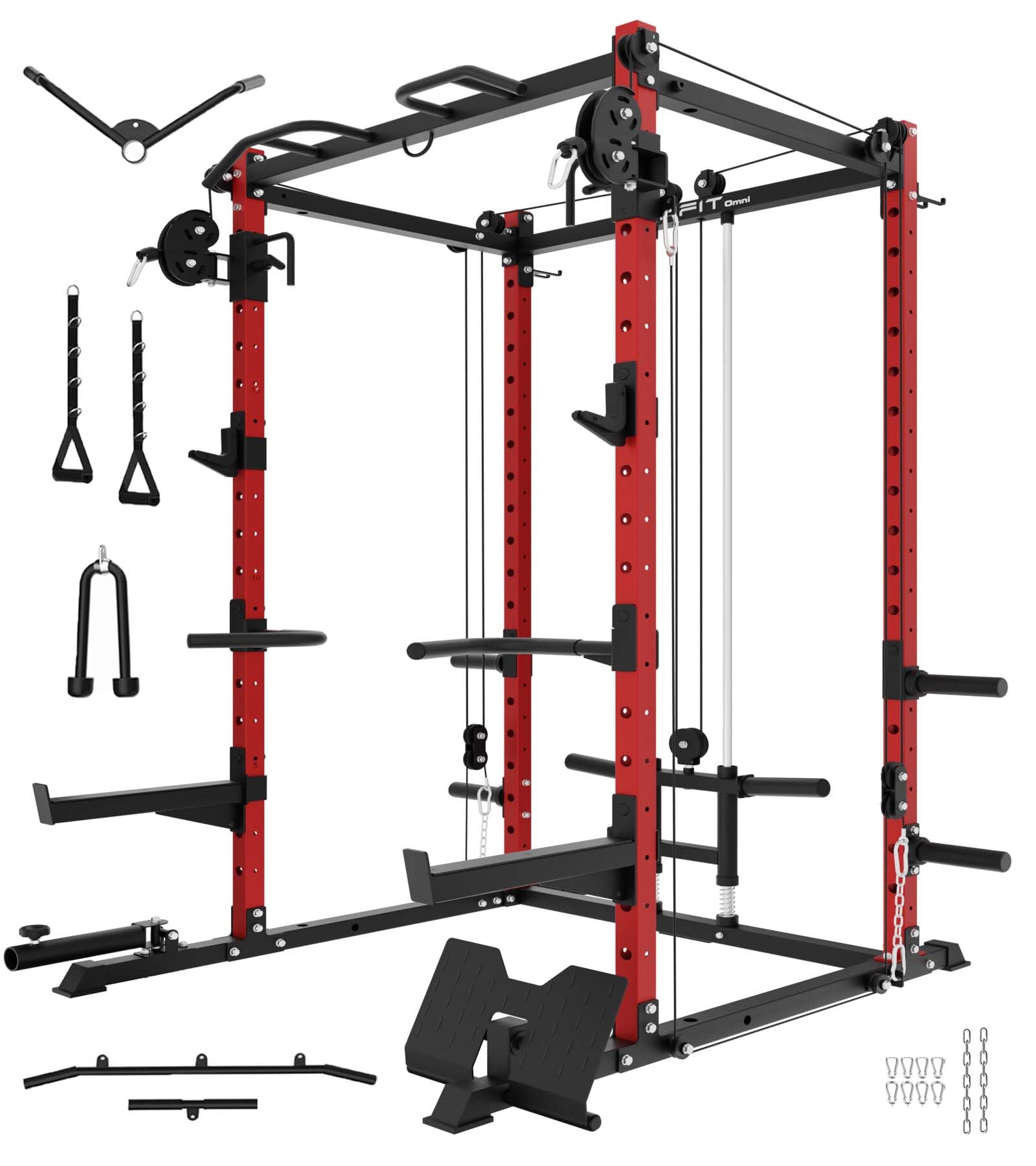 Eonfit E2 Power Cage，1500LB Squat Rack with Cable Crossover System.Multi-Function Power Rack for Home Gum.All-in-One Squat Rack with More Training Attachments
