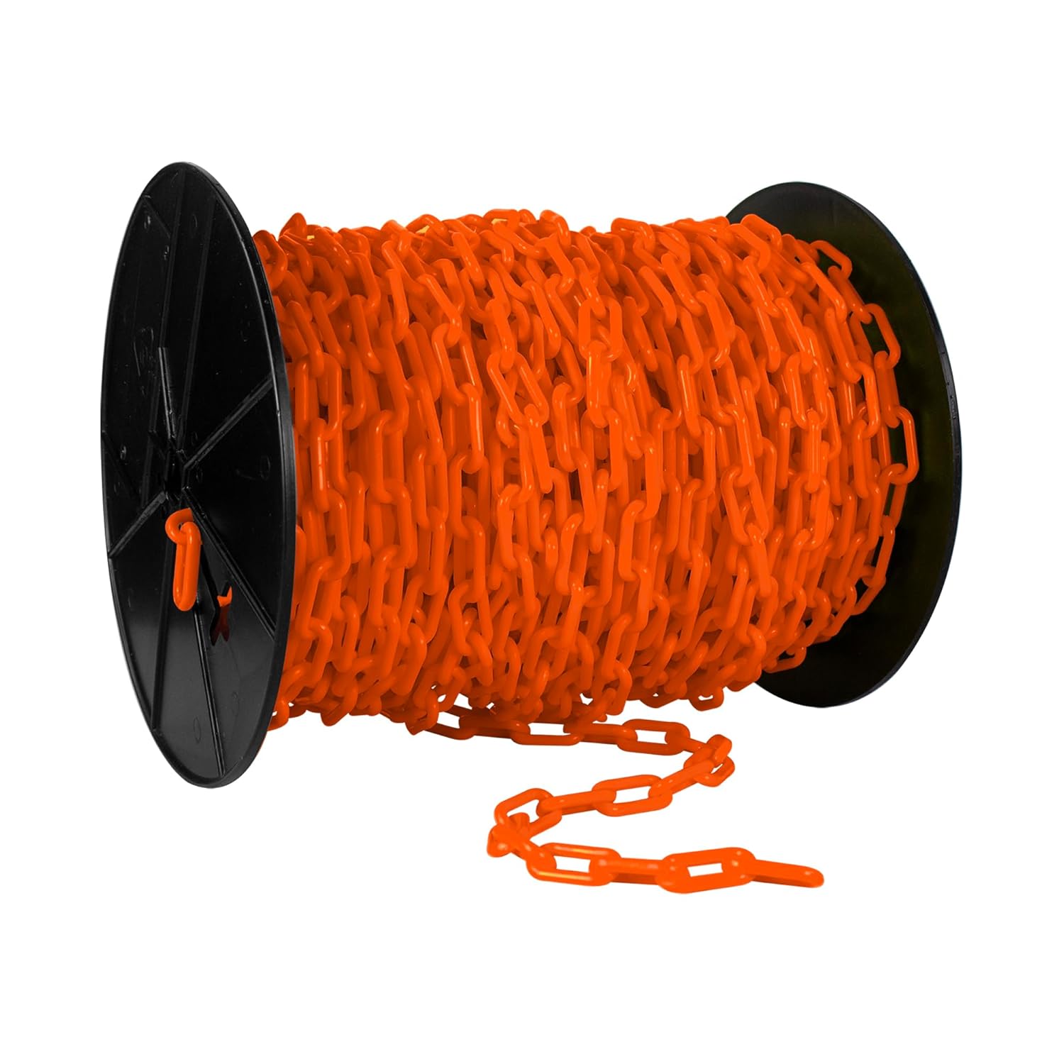 Mr. Chain Plastic Barrier Chain Reel, Safety Orange, 1.5-Inch Link Diameter, 200-Foot Length (30112)
