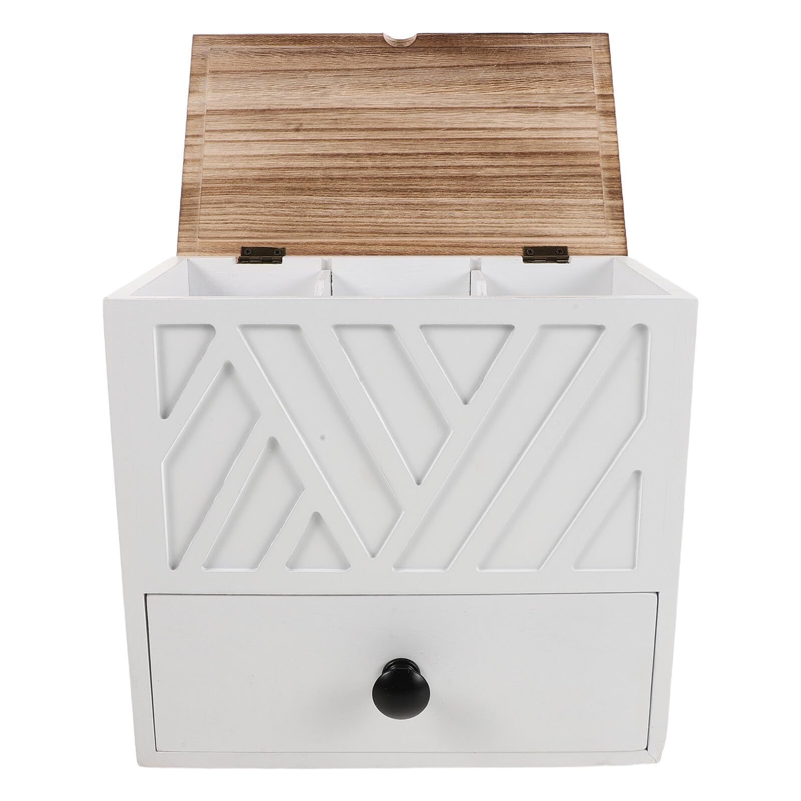 Box Porta Assorbenti in Legno Bianco a Doppio Livello con Cassetto | 9, 37x8, 78x5, 71 Pollici, Finitura Venatura Elegante, Design Essenziale per Piano Bagno