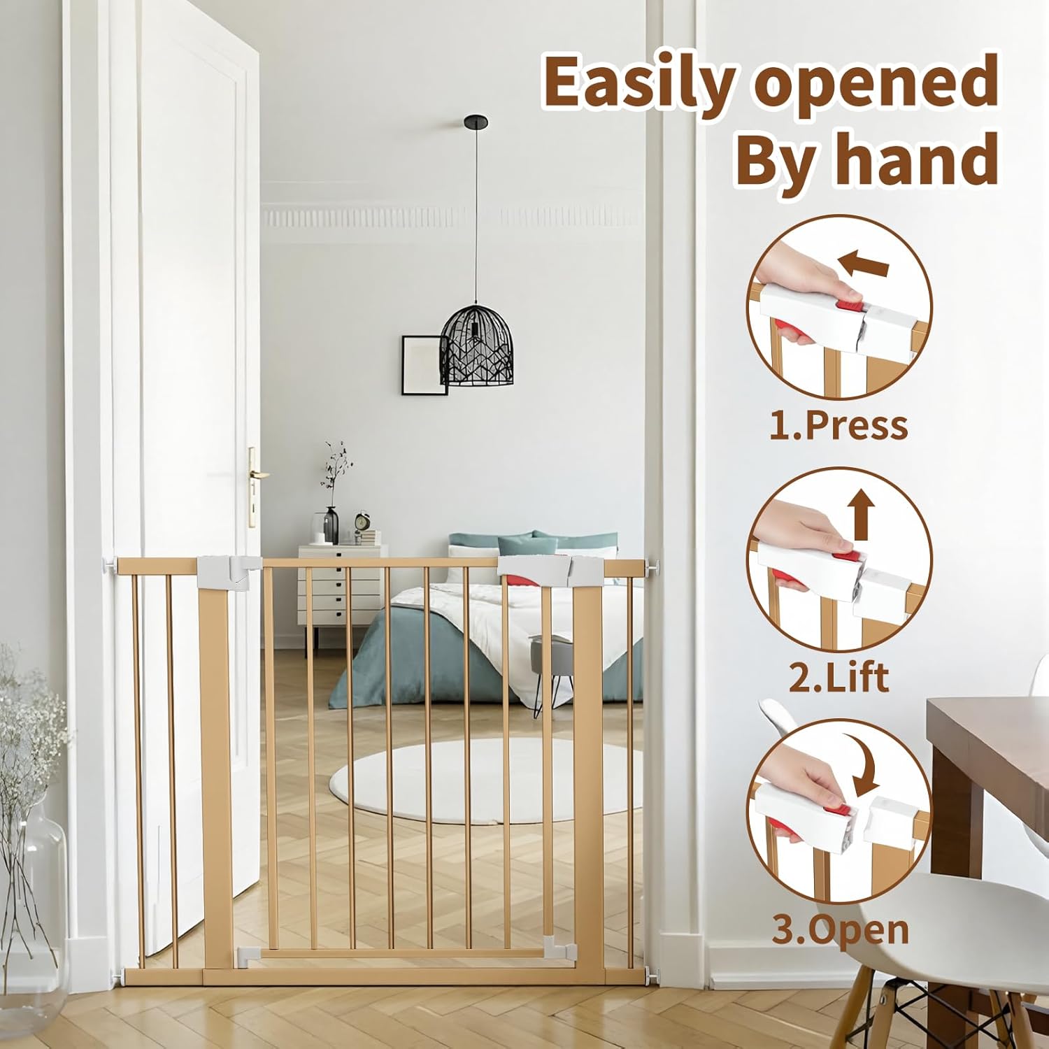 FreeStanding Portable Auto Close Pet Gate | Pressure Mounted Dog Gate for Doorways & Stairs, Walk-Through Door, Tool-Free Installation.