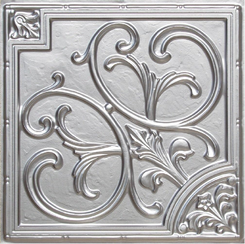From Plain To Beautiful In Hours Lillies and Swirls-Faux Tin Ceiling Tile - Silver 25-Pack (204)
