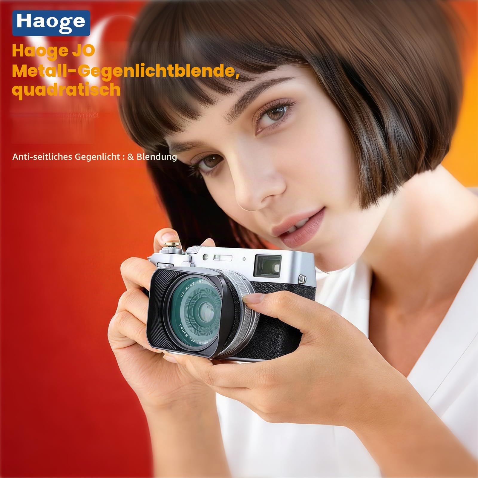 Haoge LH-X200B Gegenlichtblende aus Metall mit 49 mm Adapterring und Metallkappe für Fujifilm X100VI Fuji X100V X100F X100T X100S X70 Kamerazubehör schwarz