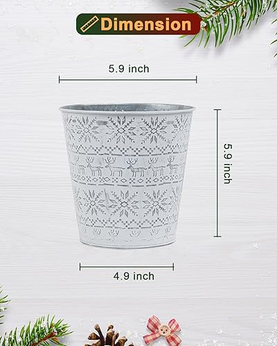 Miniatura 2 de Cubos de metal galvanizado blanco de Navidad, 6 macetas rústicas de hojalata con orificio de drenaje y enchufe, regalo de Navidad, maceta vintage