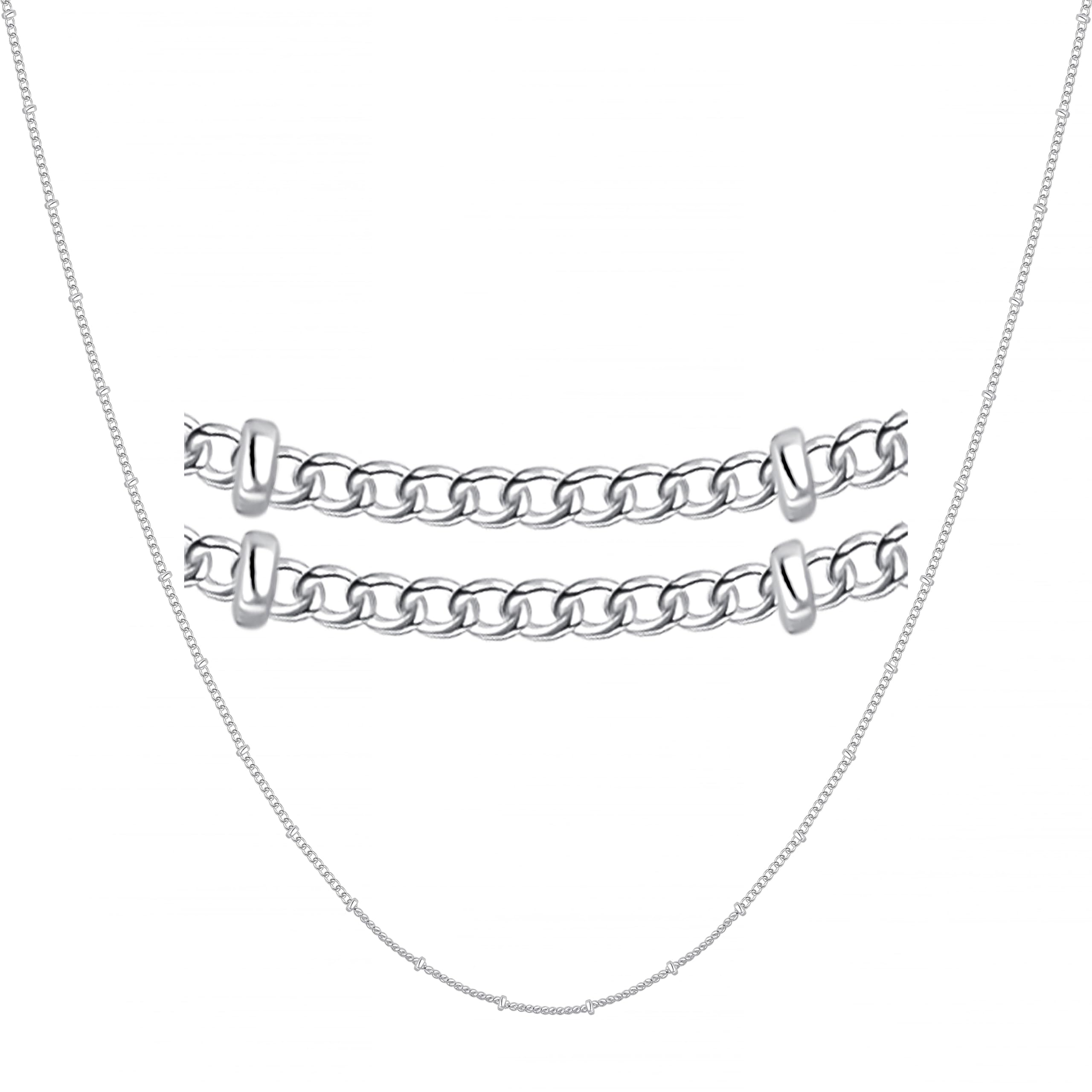 925 Sterling Silver 16/18/20/22/24" inch Chain Necklace Thin Box/Diamond/Water Wave/Beads/Figaro Cuban Chain Shiny & Sturdy for Women 1.55/1.8/ 2mm