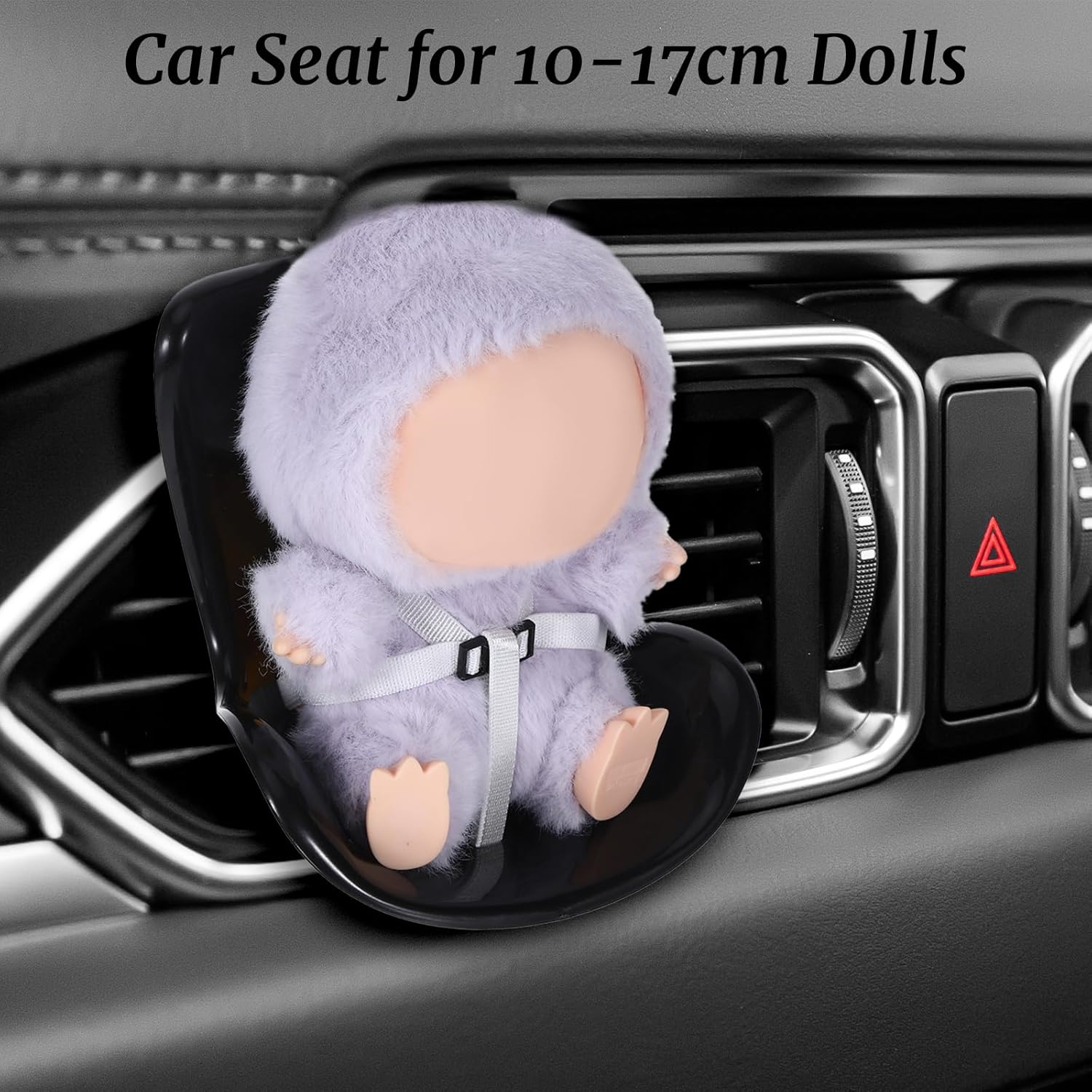 Car Seat for 10-17cm Dolls, Have a Seat with Soft Furry Cushion Air Vent Clip & Desktop Stand for for Blind Box Doll Display, Cute and Functional Car Ornament Accessories for Collectors Fans