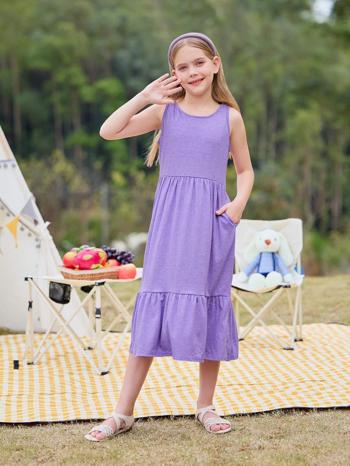 Vestidos de niña de verano sin mangas cuello redondo tirantes casual largo