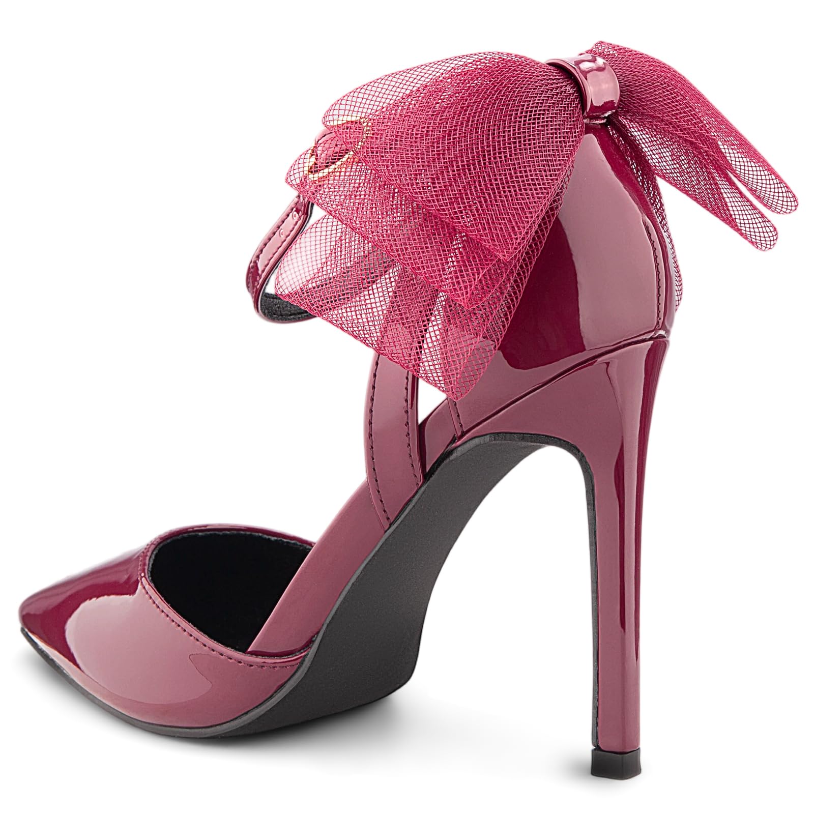 Carcuume Women's Closed Toe Heels Bow Stiletto Heel Sandals Pointed Toe Pumps Wedding Shoes: 10 Burgundy Patent