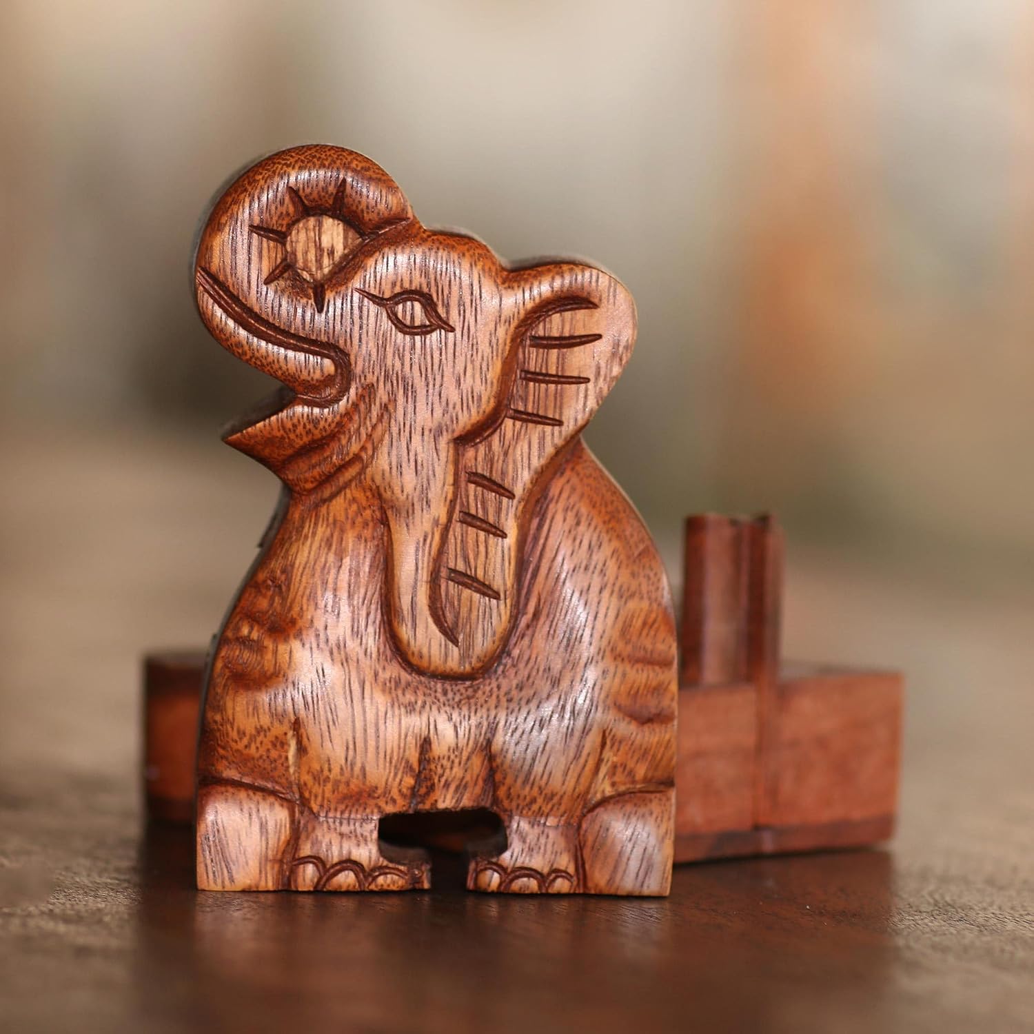 NOVICA Elephant Secret Wood Puzzle Box
