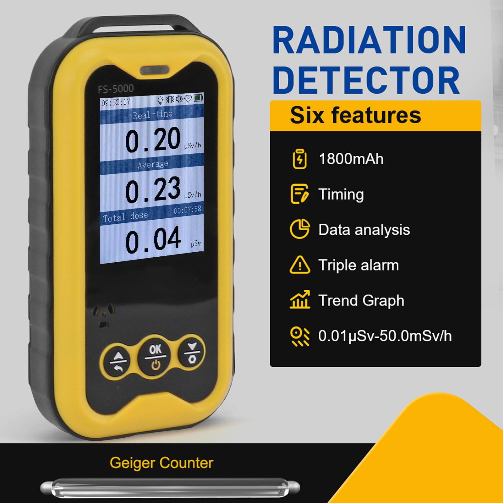 Portable Radiation Monitor 0.01?Sv h?50msv h 1800mAh 2.4 in TFT LCD Screen Monitor X ? ? Rays Handheld Radiation Detector