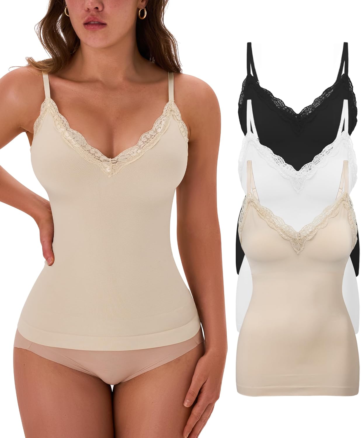 EUYZOU Womens Tummy Control Shapewear Tank Tops Seamless V-Neck Compression Tank Tops Body Shaper Camisole