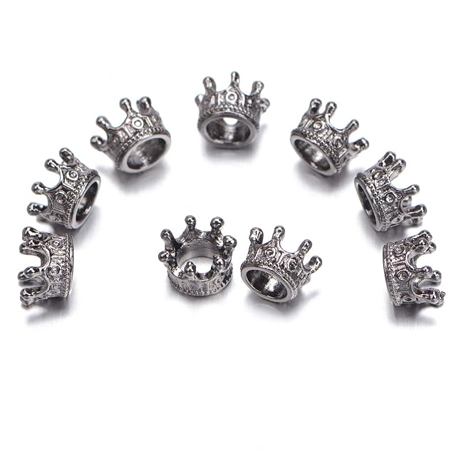AD Beads 20 Pieces Solid Metal King Queen Crown Big Hole Bracelet Connector Charm Beads Queen Crown Gunmetal