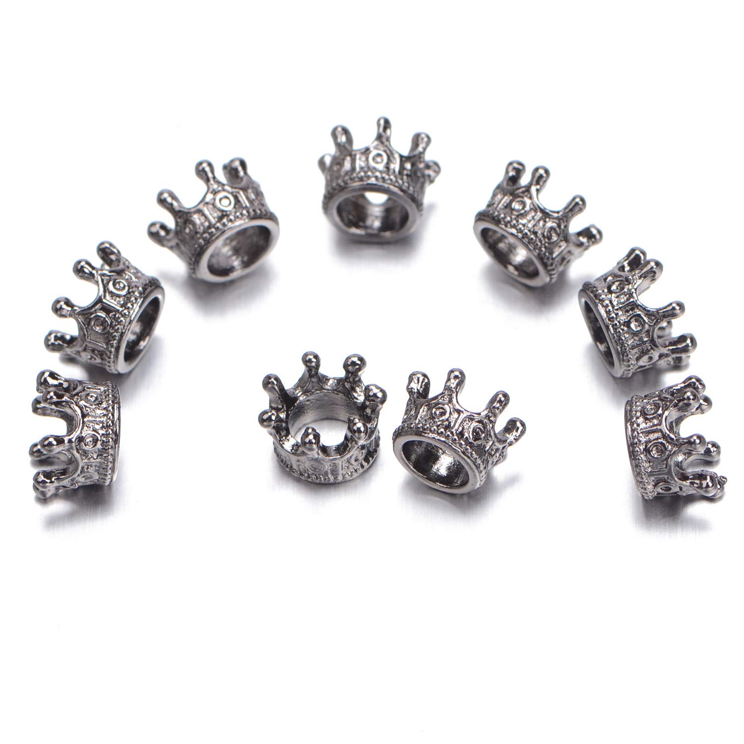 AD Beads 20 Pieces Solid Metal King Queen Crown Big Hole Bracelet Connector Charm Beads Queen Crown Gunmetal