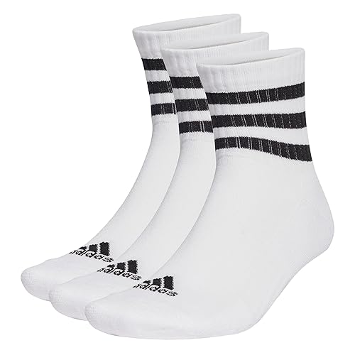 adidas Unisex 3-stripes Cushioned Sportswear Mid-cut Socks 3 Pairs Ankle Socks (pack of 3) - 8.5-10 - White / Black
