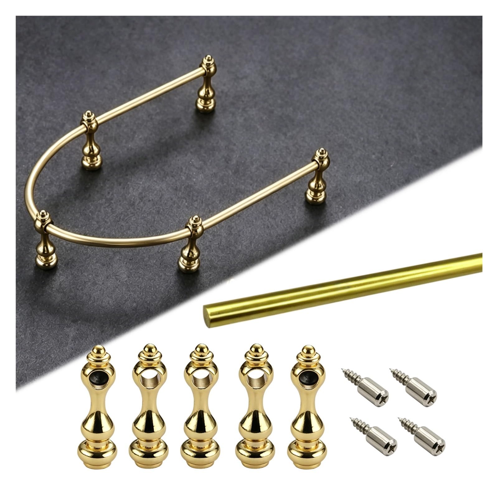 Bendable Shelf Rail Guard 20-158 cm, Aluminum Anti-Fall Cabinet Guardrail Bars with Posts & Screws, Customizable Decor Tipping Rails for Bathroom/Galleries/Shoe Racks(Gold,L 28cm/11.0")