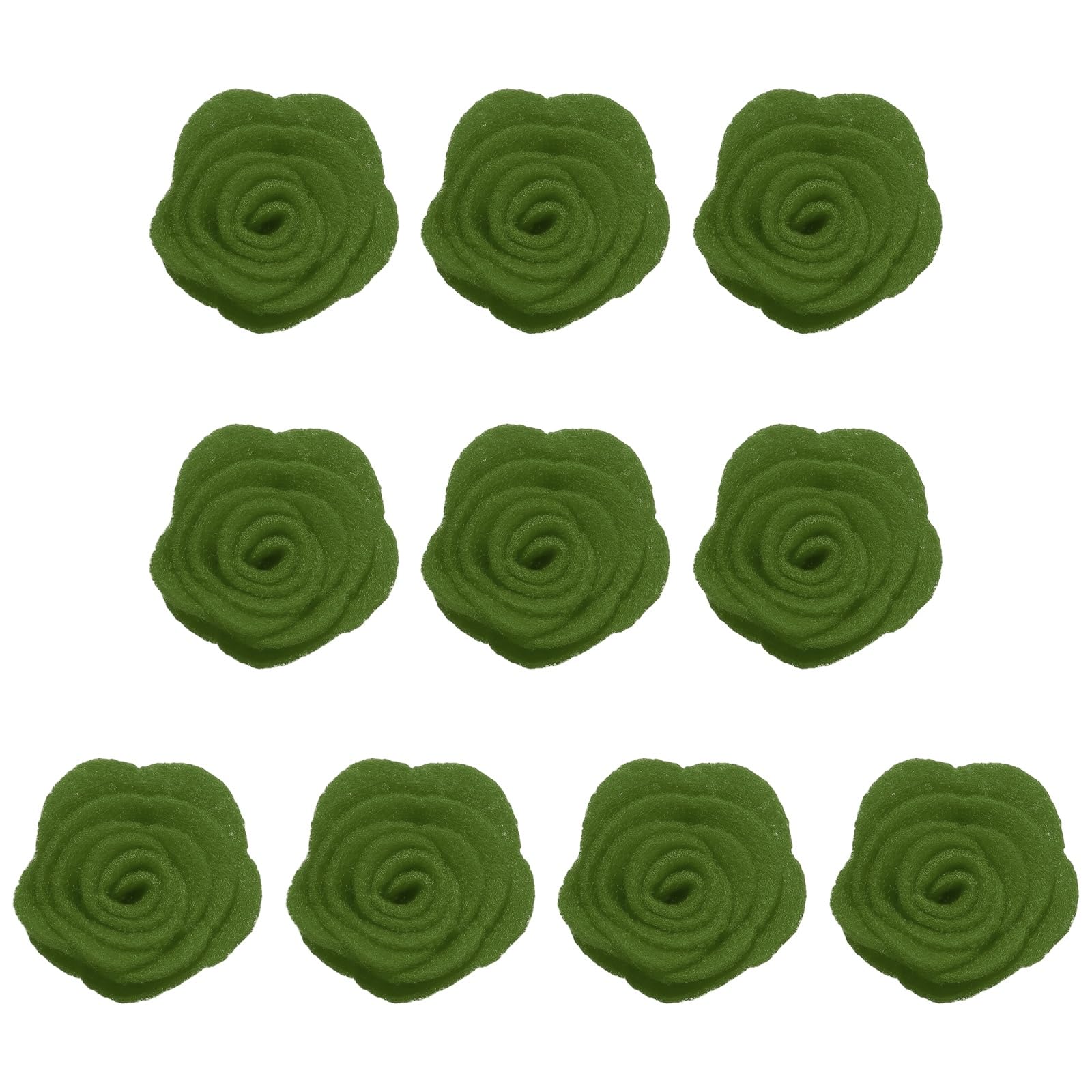 sourcing map 10Pcs Felt Fabric Flowers Embellishments, 1.57" Nonwoven Camellia Sewing Appliques Ornament Artificial Flower Heads for DIY Wedding Party Scrapbook Hair Decorations, Dark Green